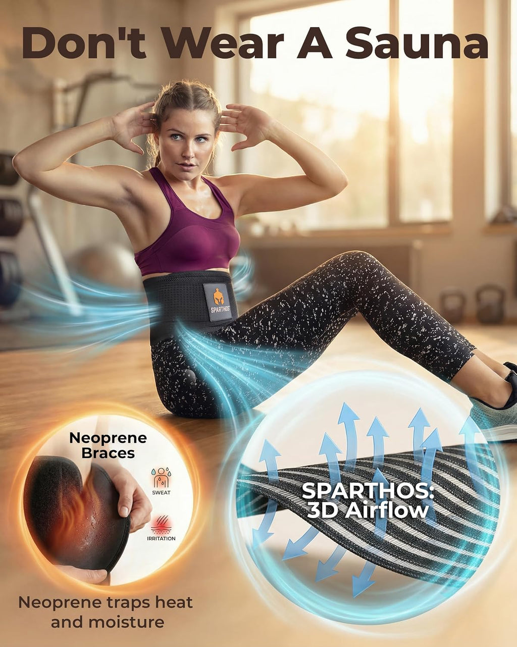 Breathable mesh airflow panels on the Sparthos back brace