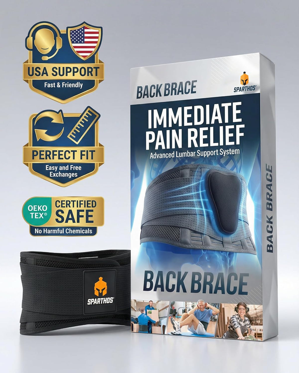 Sparthos back support belt packaging