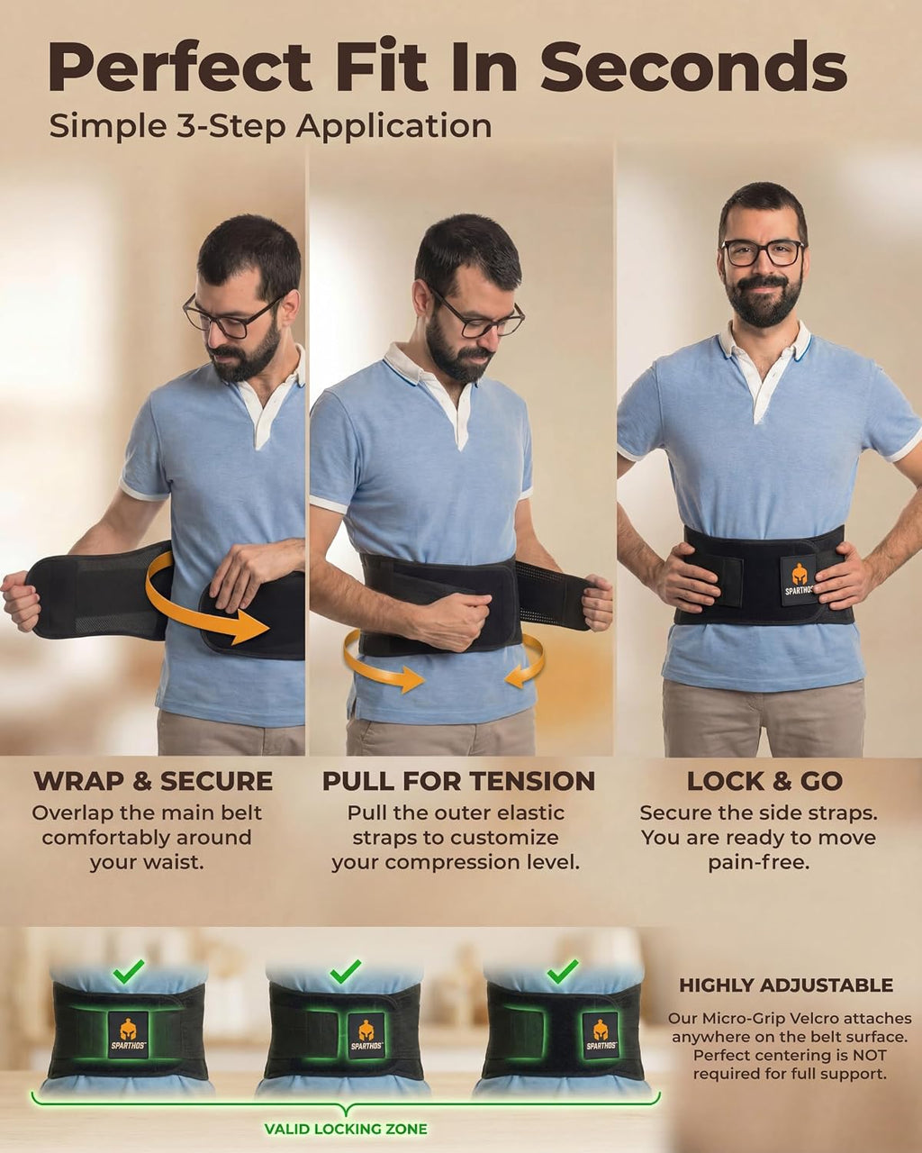How to put on the Sparthos back support belt, step by step