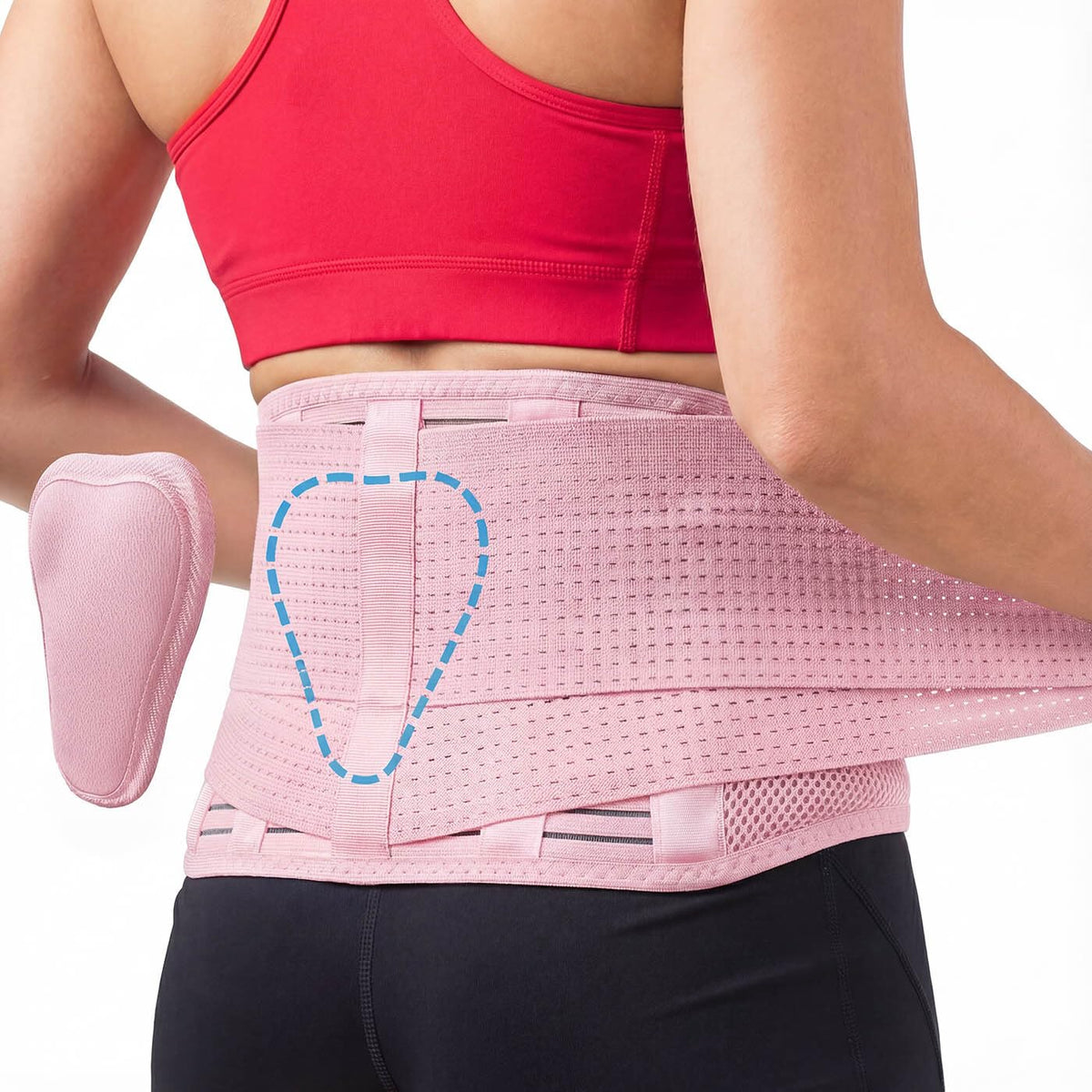 Sparthos back support belt with lumbar pad in pink
