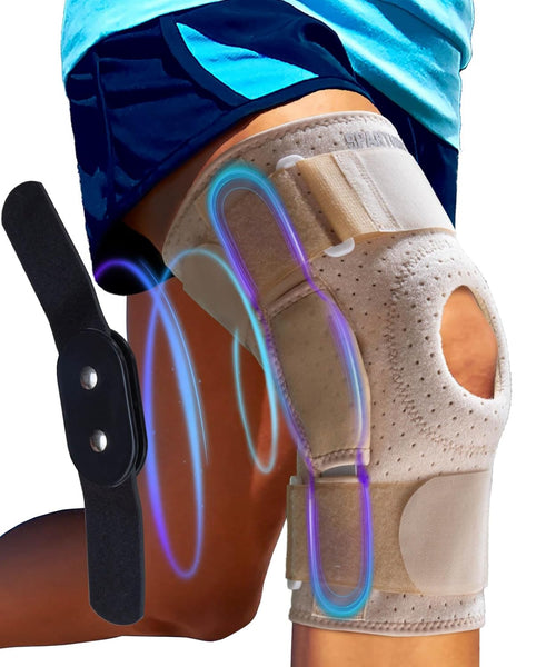Sparthos hinged knee brace with open patella in beige