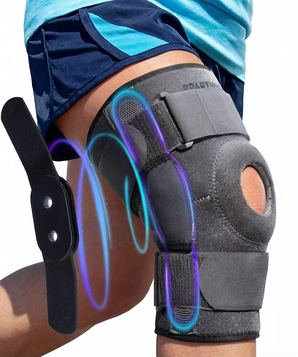 Sparthos hinged knee brace with open patella in gray