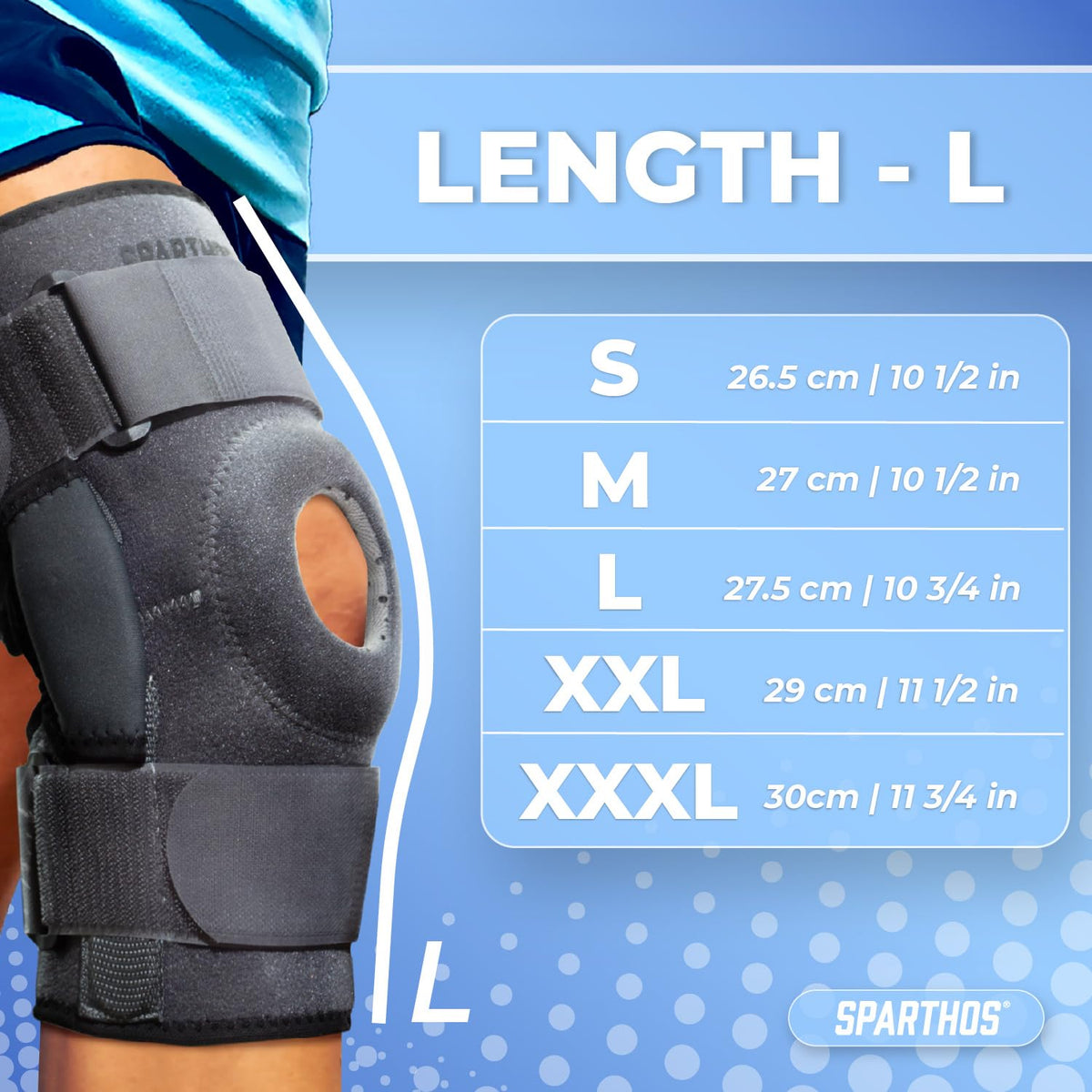 Sparthos hinged knee brace length measurements