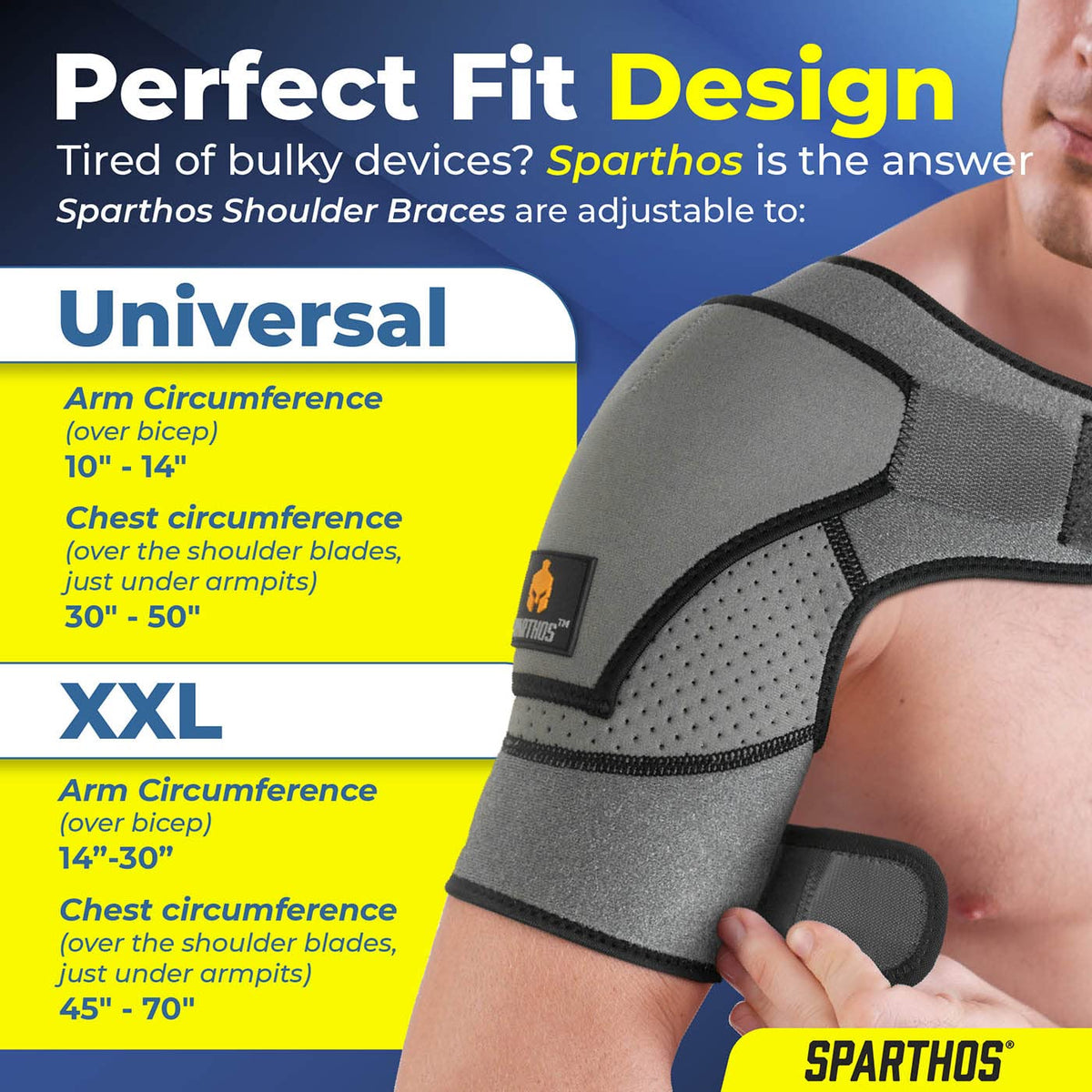 Sparthos shoulder brace size chart by chest and bicep measurement